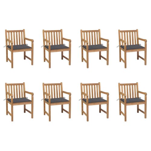 Chaises De Jardin Lot De 8 Avec Coussins Anthracite Bois Teck