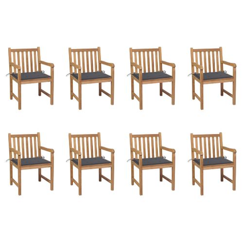 Chaises De Jardin Lot De 8 Avec Coussins Anthracite Bois Teck
