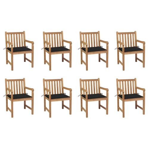 Chaises De Jardin 8 PCs Avec Coussins Noir Bois De Teck Massif
