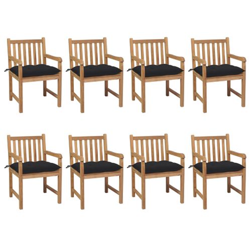 Chaises De Jardin Lot De 8 Avec Coussins Noir Bois Teck Solide