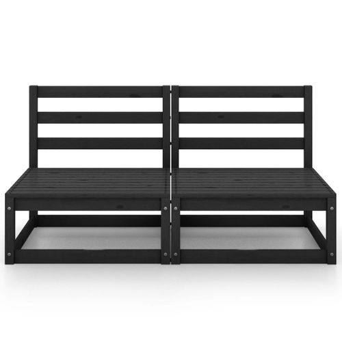 Canapé à 2 Places De Jardin Noir Bois De Pin Solide