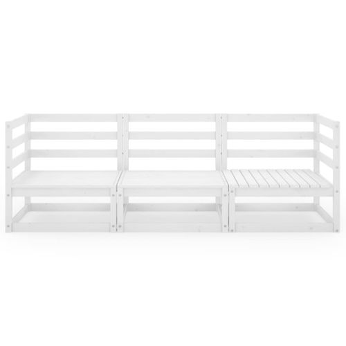 Canapé à 3 Places De Jardin Blanc Bois De Pin Solide