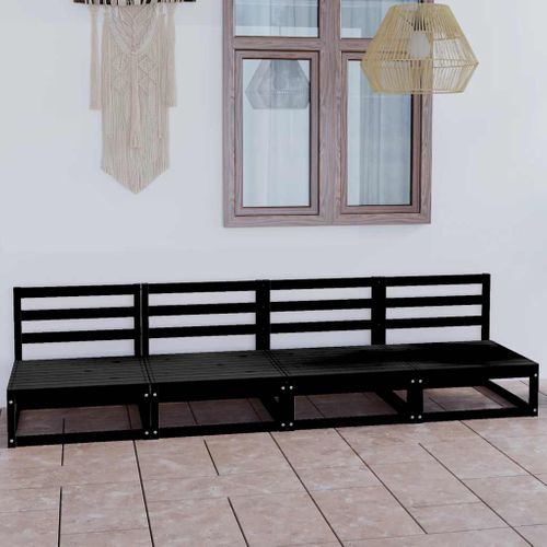 Canapé à 4 Places De Jardin Noir Bois De Pin Solide