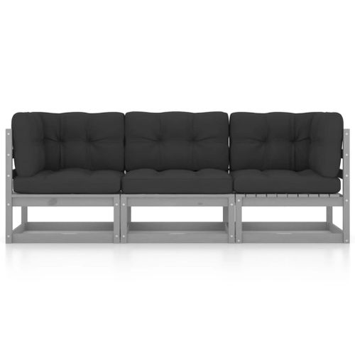 Canapé 3 Places De Jardin Avec Coussins Bois De Pin Massif