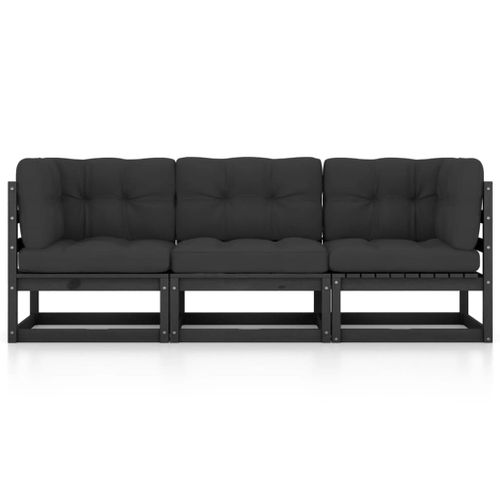 Canapé 3 Places De Jardin Avec Coussins Bois De Pin Massif