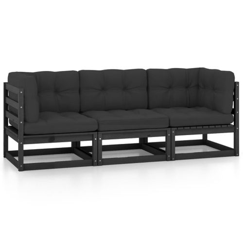 Canapé 3 Places De Jardin Avec Coussins Bois De Pin Massif