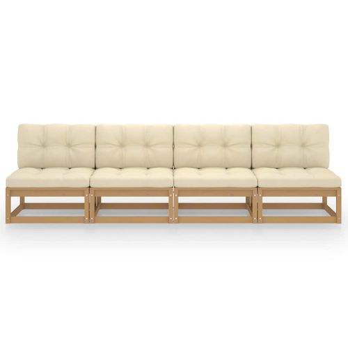 Canapé 4 Places De Jardin Avec Coussins Bois De Pin Massif