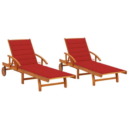 Chaises Longues Lot De 2 Avec Coussins Bois D'acacia Solide