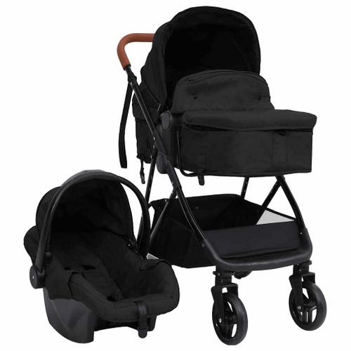 Poussette 3-en-1 Bébé Siège Auto Réversible Acier Anthracite/noir