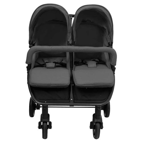 Poussette à Deux Places Gris Foncé Et Noir Acier