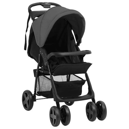 Poussette 3-en-1 Bébé Siège Auto Acier Gris Foncé/noir