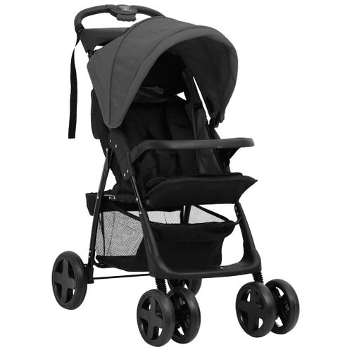 Poussette 3-en-1 Bébé Siège Auto Acier Gris Foncé/noir