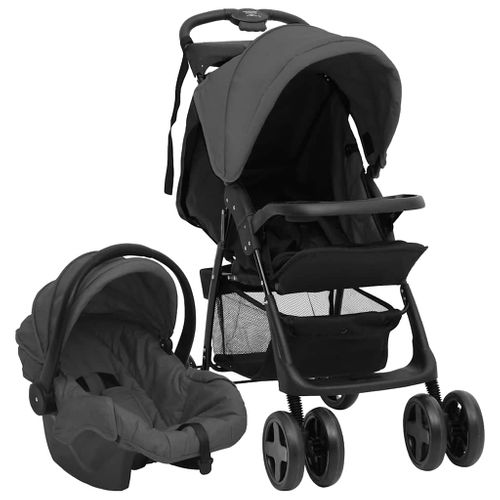 Poussette 3-en-1 Bébé Siège Auto Acier Gris Foncé/noir