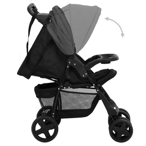 Poussette 3-en-1 Bébé Siège Auto Acier Gris Foncé/noir