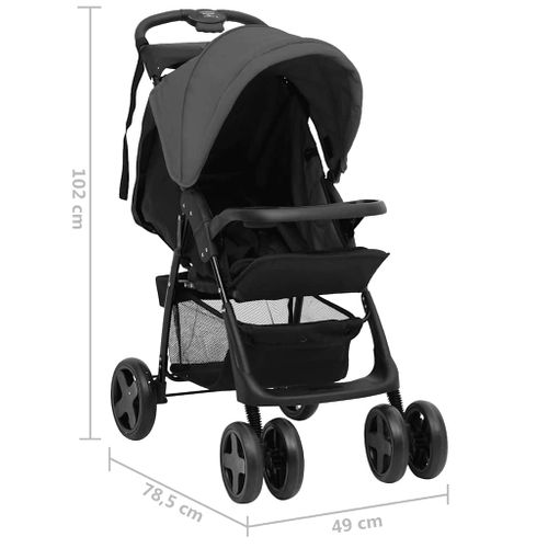 Poussette 3-en-1 Bébé Siège Auto Acier Gris Foncé/noir