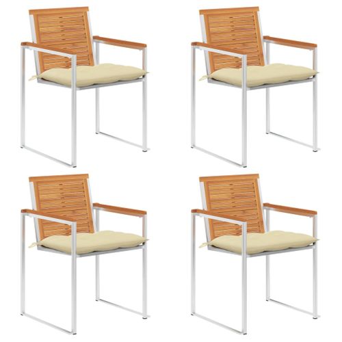 Chaises De Jardin 4 PCs Avec Coussins Bois D'acacia Massif