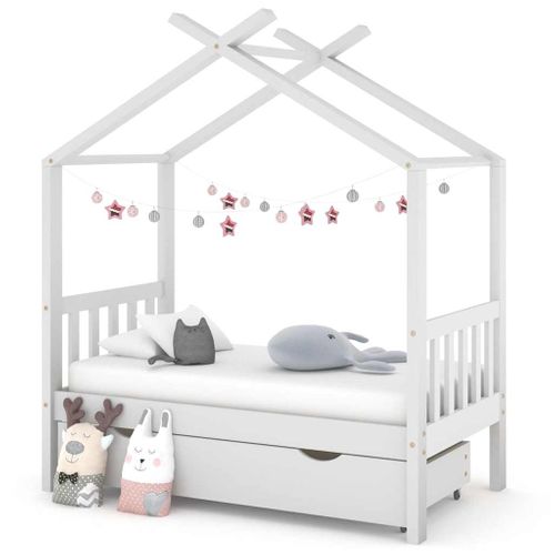 Cadre De Lit Enfant Avec Tiroir Blanc Pin Massif 70x140 Cm