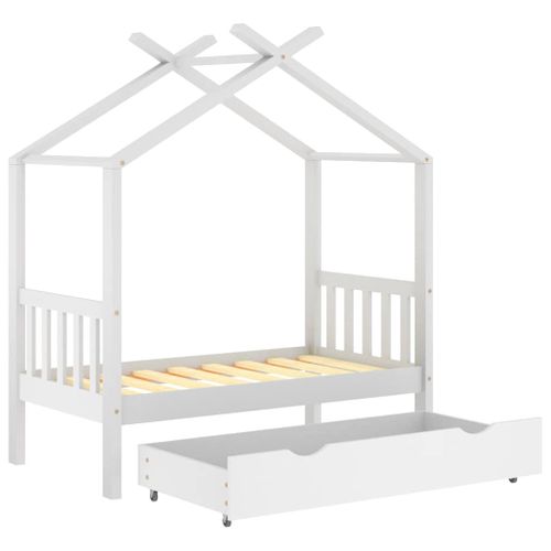 Cadre De Lit Enfant Avec Tiroir Blanc Pin Massif 70x140 Cm