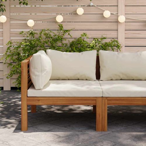 Canapé D'angle Sectionnel Et Coussin Blanc Crème Bois D'acacia