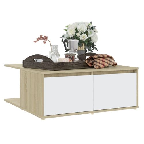 Table Basse Blanc Et Chêne Sonoma 80x80x31 Cm Aggloméré