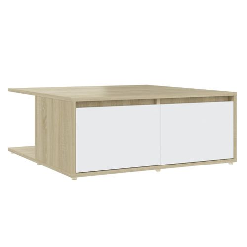 Table Basse Blanc Et Chêne Sonoma 80x80x31 Cm Aggloméré