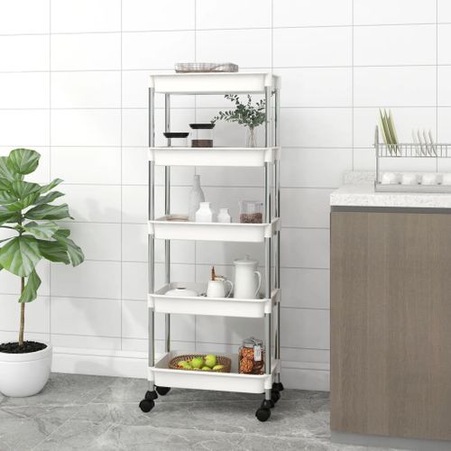 Chariot De Cuisine 5 Niveaux Blanc 42x29x128 Cm Fer Et Abs