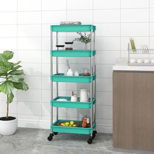 Chariot De Cuisine 5 Niveaux Turquoise 42x29x128 Cm Fer Et Abs