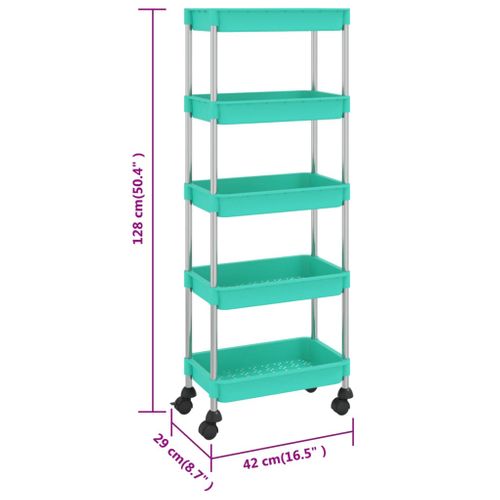 Chariot De Cuisine 5 Niveaux Turquoise 42x29x128 Cm Fer Et Abs