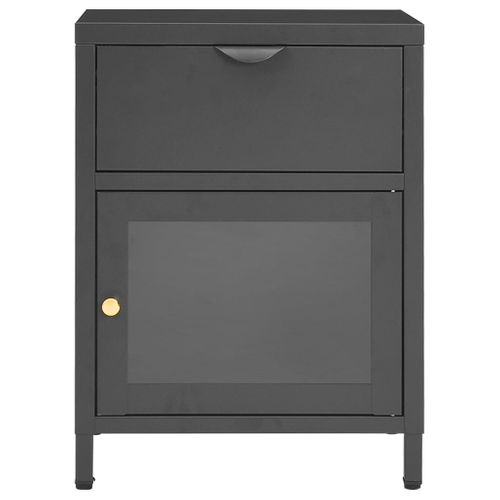 Table De Chevet Anthracite 40x30x54,5 Cm Acier Et Verre