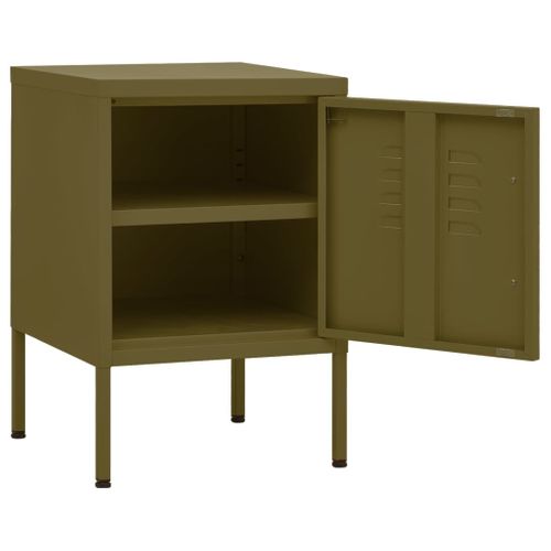 Table De Chevet Vert Olive 35x35x51 Cm Acier