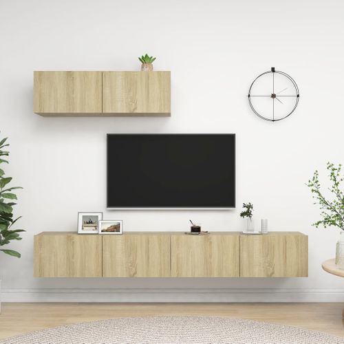 Ensemble De Meuble TV Mural 3 Pièces En Chêne Sonoma Avec Compartiments De Rangement