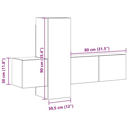 Ensemble De Meubles TV 3 Pièces Gris Béton Aggloméré