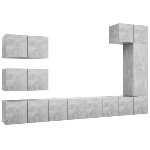 Ensemble De Meuble TV 8 Pièces Gris Béton Aggloméré