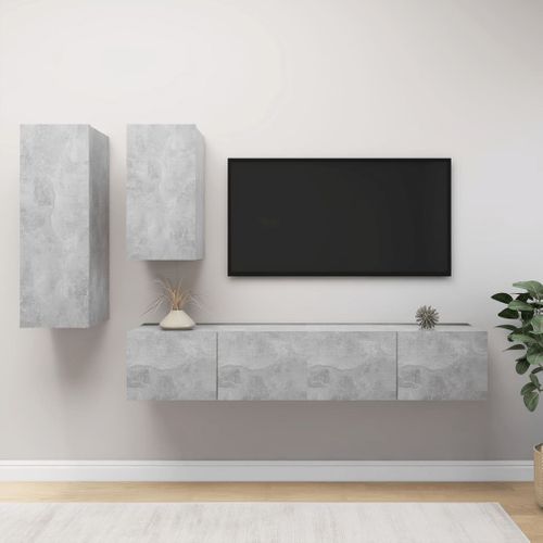 Ensemble De Meuble TV 4 Pièces Gris Béton Aggloméré
