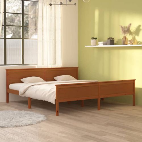 Cadre De Lit Sans Matelas Marron Miel Bois Pin Massif 200x200cm
