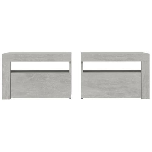 Tables De Chevet 2 Pièces Avec LED Gris Béton 60x35x40 Cm