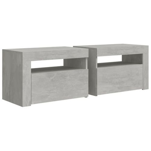 Tables De Chevet 2 Pièces Avec LED Gris Béton 60x35x40 Cm
