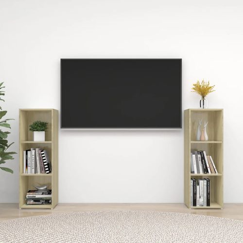 Meubles TV 2 Pièces Chêne Sonoma 107x35x37 Cm Bois Contreplaqué