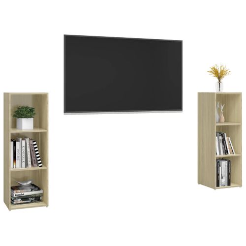 Meubles TV 2 Pièces Chêne Sonoma 107x35x37 Cm Bois Contreplaqué
