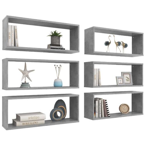 Étagères Murales Cube 6 Pièces Gris Béton Bois D’ingénierie