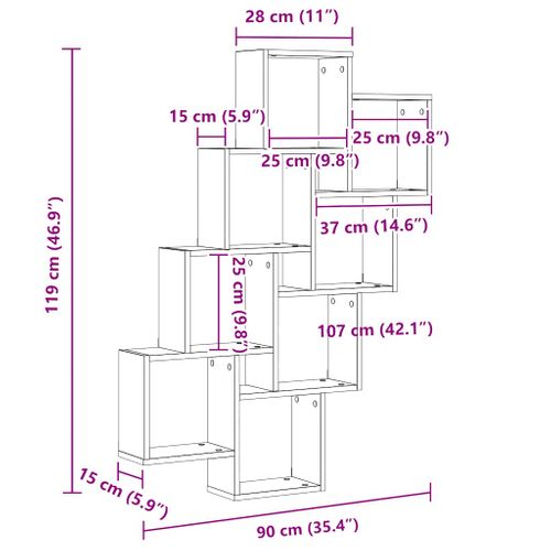 Étagère Murale Cube Blanc 90x15x119 Cm Bois Contreplaqué