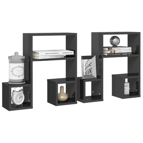 Étagères Murales 2 Pièces Gris Brillant 50x15x50cm Bois Ingénierie