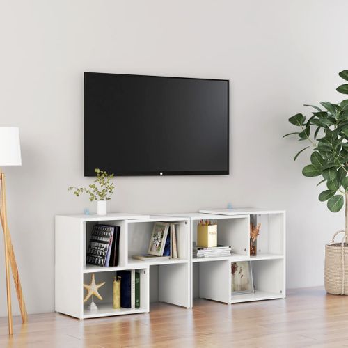 Meuble TV Blanc Brillant 104x30x52 Cm Bois Contreplaqué