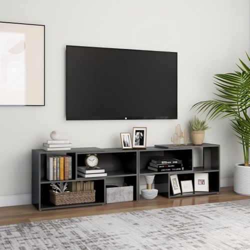 Meuble TV Gris Brillant 149x30x52 Cm Bois Contreplaqué
