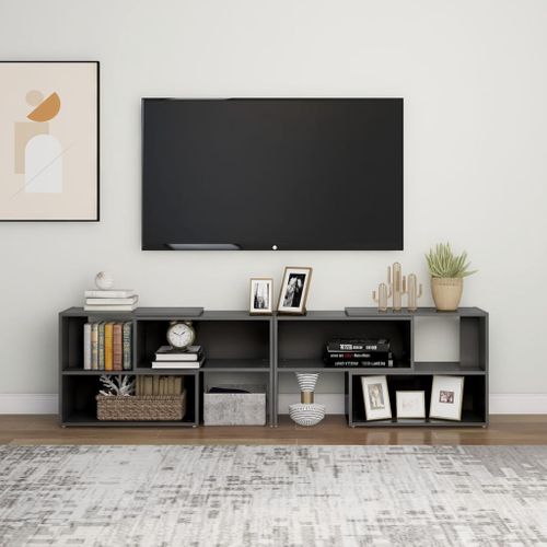 Meuble TV Gris Brillant 149x30x52 Cm Bois Contreplaqué