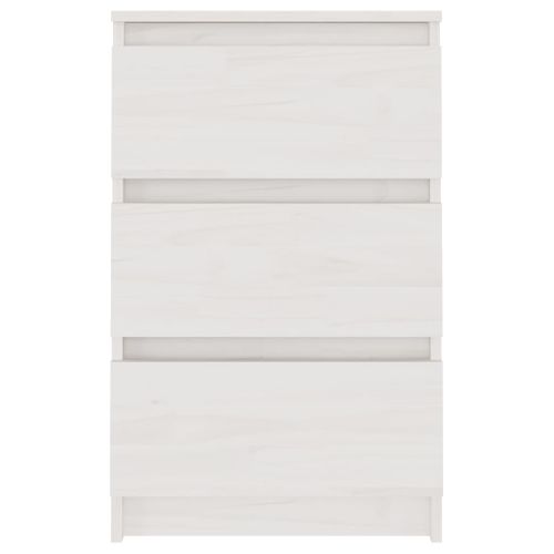 Table De Chevet Blanc 40x29,5x64 Cm Bois De Pin Solide