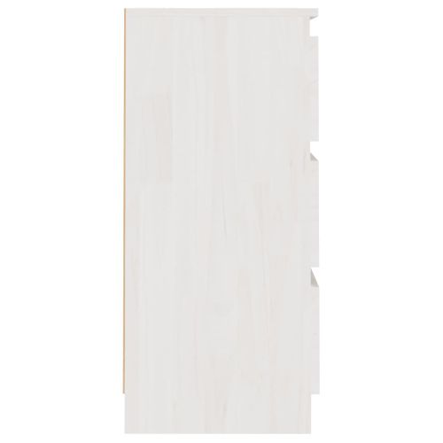 Table De Chevet Blanc 40x29,5x64 Cm Bois De Pin Solide