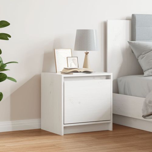 Table De Chevet Blanc 40x30,5x40 Cm Bois De Pin Massif