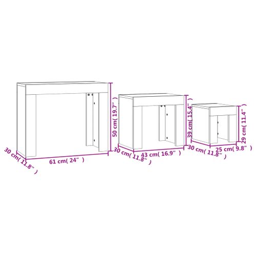 Tables Basses Gigognes 3 Pièces Chêne Sonoma Bois Contreplaqué