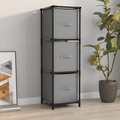 Armoire De Rangement 3 Tiroirs En Tissu Gris 34x34x101 Cm Acier